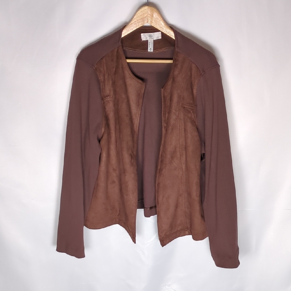 A MTL 1980 Brown Faux Suede & Knit Open Front Jacket Size 14/16